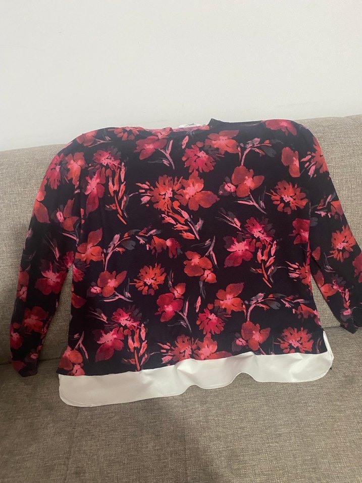 Bordo Çiçek Desenli Bohem örgü penye Bluz - Görsel 4