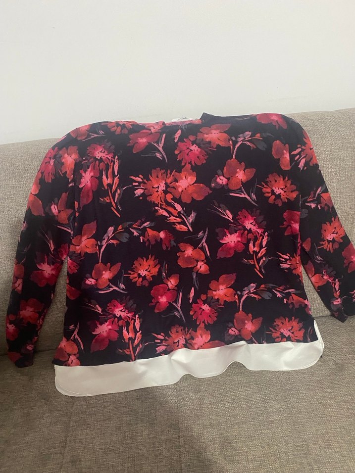 Bordo Çiçek Desenli Bohem örgü penye Bluz - Görsel 5