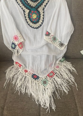 Nakışlı Bohem V Yaka Uzun Tunik - Görsel 2