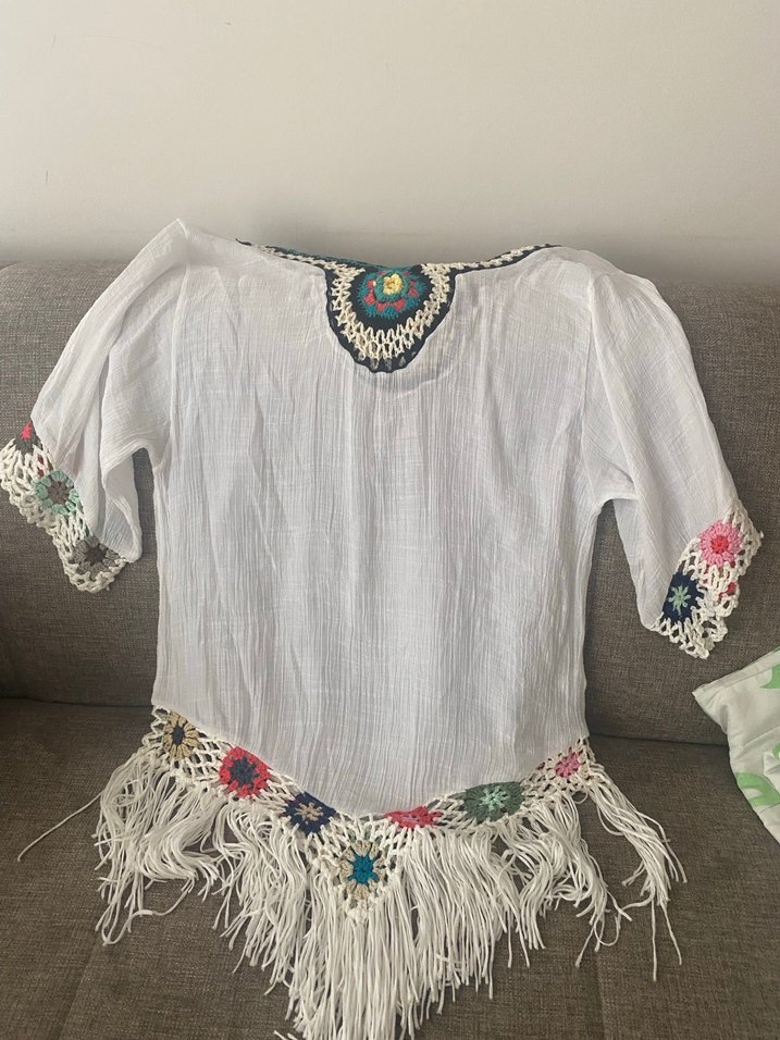 Nakışlı Bohem V Yaka Uzun Tunik - Görsel 4