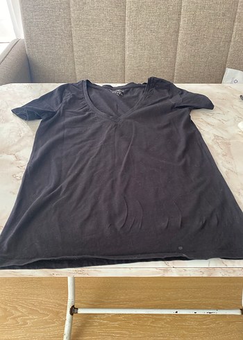 Siyah V Yakalı penye Tişört - Görsel 4