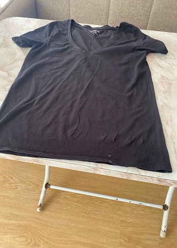 Siyah V Yakalı penye Tişört - Görsel 5