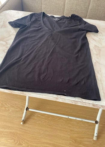 Siyah V Yakalı penye Tişört - Görsel 2