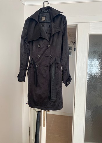 Siyah Kadın Midi Trençkot - Görsel 12