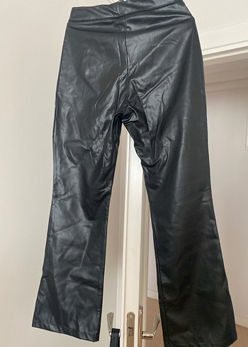 Düğmeli Siyah Deri Kadın Pantolon - Görsel 11