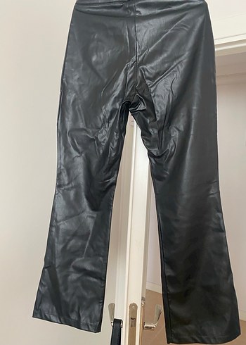 Düğmeli Siyah Deri Kadın Pantolon - Görsel 12