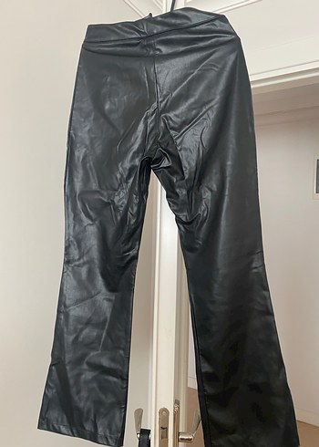 Düğmeli Siyah Deri Kadın Pantolon - Görsel 9