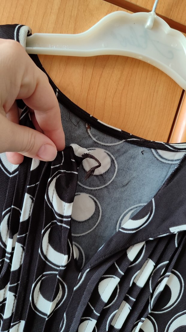 kahverengi puantiyeli dugmeli Yakalı Pilili  Elbise - Görsel 2