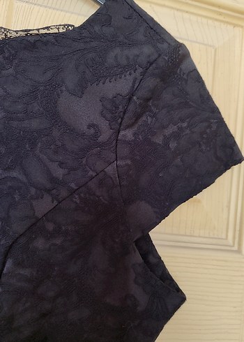 Dantel Detaylı Siyah Midi abiye Elbise - Görsel 4