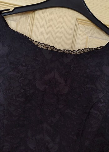 Dantel Detaylı Siyah Midi abiye Elbise - Görsel 7