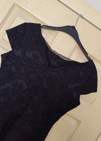 Dantel Detaylı Siyah Midi abiye Elbise - Görsel 2