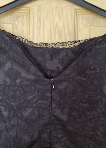 Dantel Detaylı Siyah Midi abiye Elbise - Görsel 3