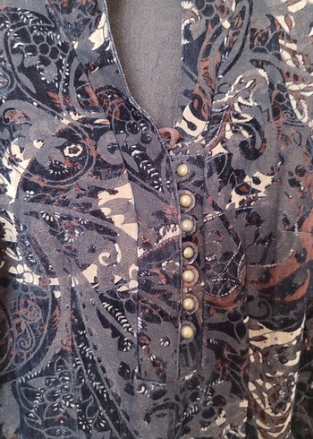 Düğmeli Koyu Kahverengi Desenli diz üstü elbise - Görsel 3