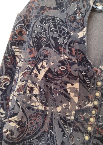 Düğmeli Koyu Kahverengi Desenli diz üstü elbise - Görsel 5