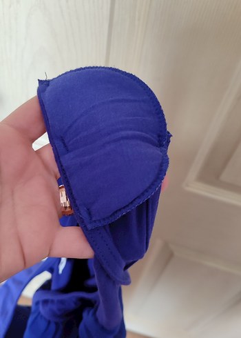 Mavi-mor Drapeli Sıfır Kol Mini Elbise - Görsel 4