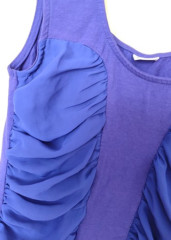 Mavi-mor Drapeli Sıfır Kol Mini Elbise - Görsel 2