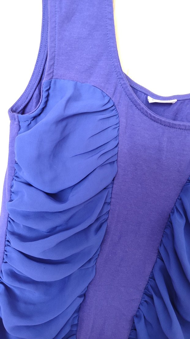 Mavi-mor Drapeli Sıfır Kol Mini Elbise - Görsel 2