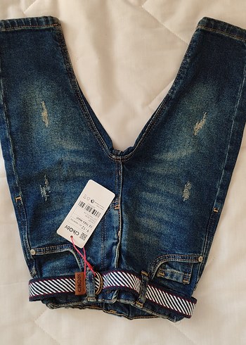 Erkek Çocuk Koyu Mavi Baskılı Denim Pantolon
