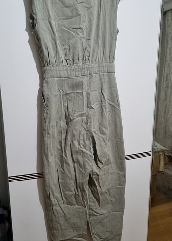 Düğmeli Keten tulum elbise - Görsel 5