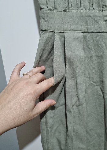 Düğmeli Keten tulum elbise - Görsel 4