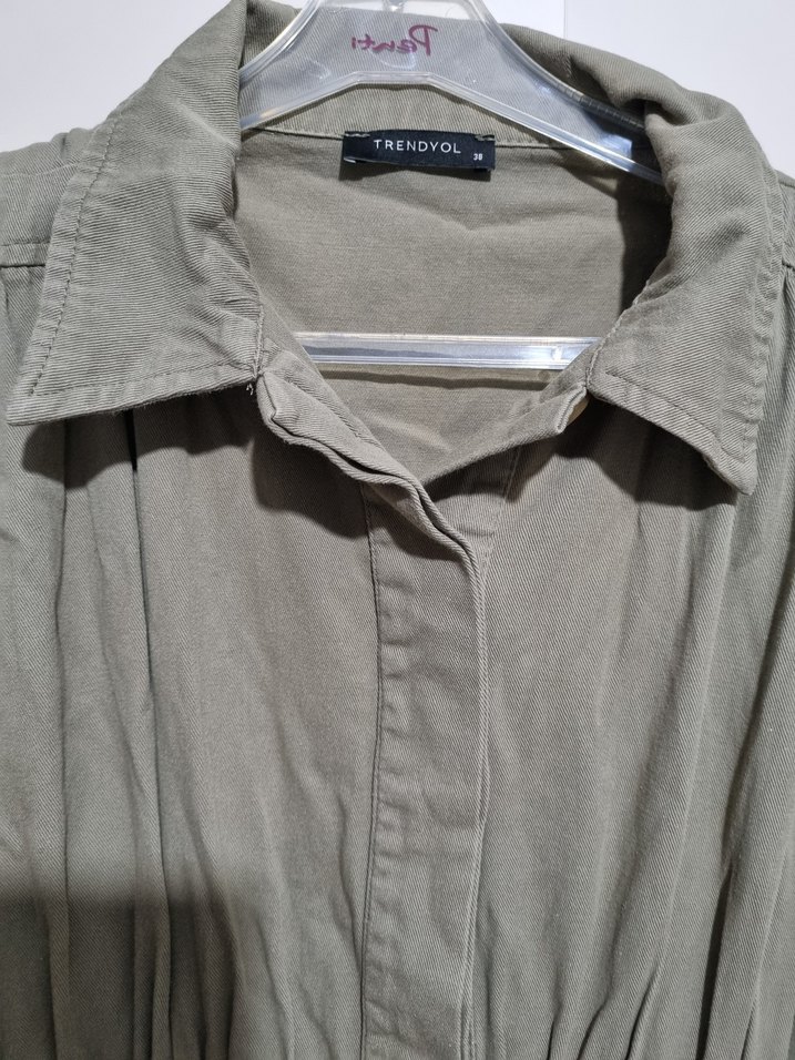 Düğmeli Keten tulum elbise - Görsel 2