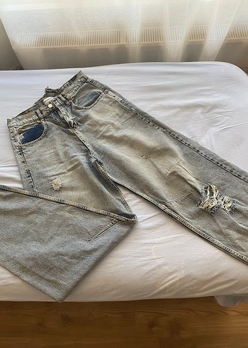Gri Loose Fit Midi Denim Kadın Pantolon