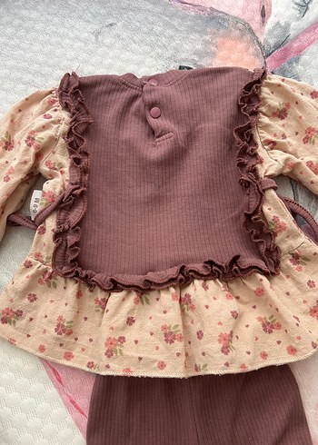 Kahverengi Fırfırlı Uzun Kollu Bebek Kız Takım 6-9 ay - Görsel 4