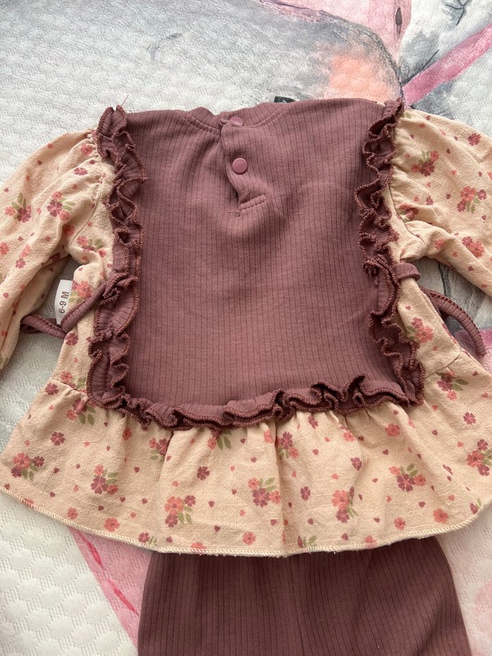 Kahverengi Fırfırlı Uzun Kollu Bebek Kız Takım 6-9 ay - Görsel 4