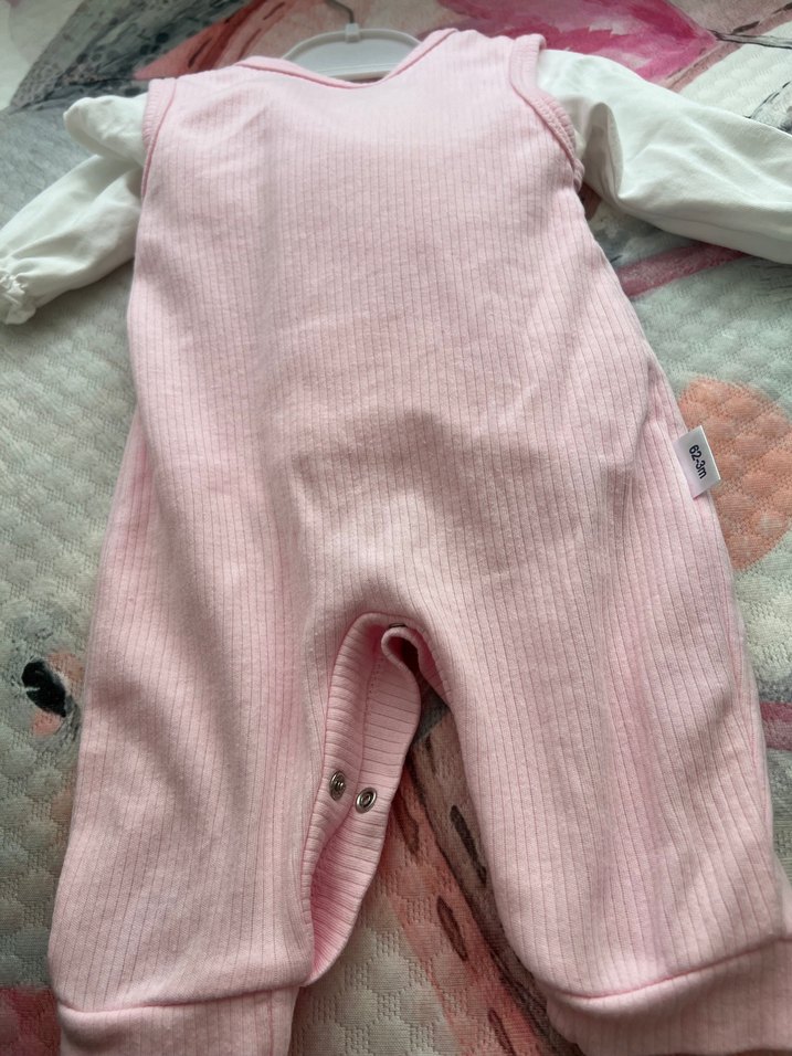 Pembe Örgü Kız Bebek Tulum 3 ay - Görsel 3