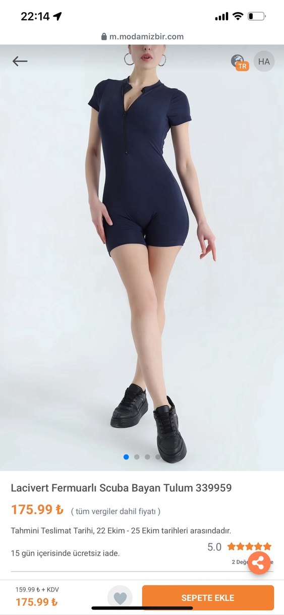 Kadın Kısa Fermuarlı Mavi Tulum - Görsel 3