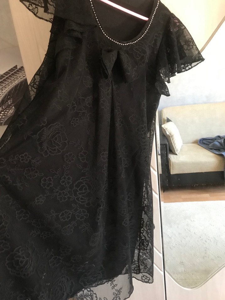 Dantel Detaylı Siyah Midi Elbise - Görsel 5