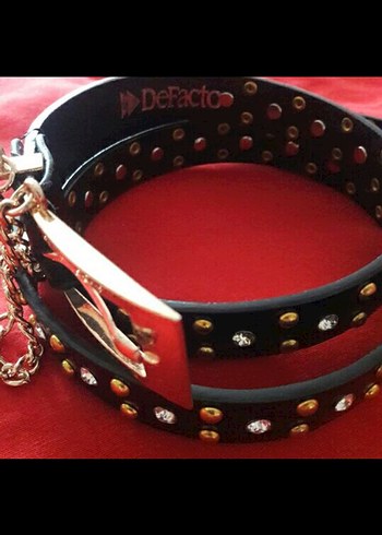 Defacto Zincir Detaylı Siyah Deri Rock Punk Kemer