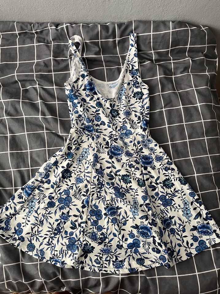 H&M Mavi Çiçekli Mini Elbise - Görsel 2