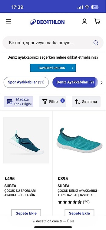 35 Beden turkuaz Renk Decathlon çocuk deniz ayakkabısı