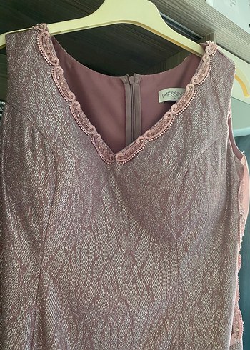 Dantel Detaylı Vintage Pembe Midi Abiye Elbise