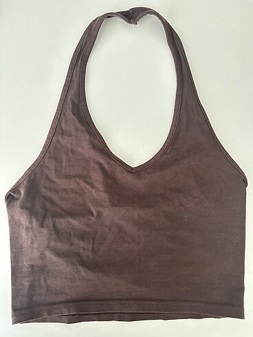 Kahverengi halter yaka crop