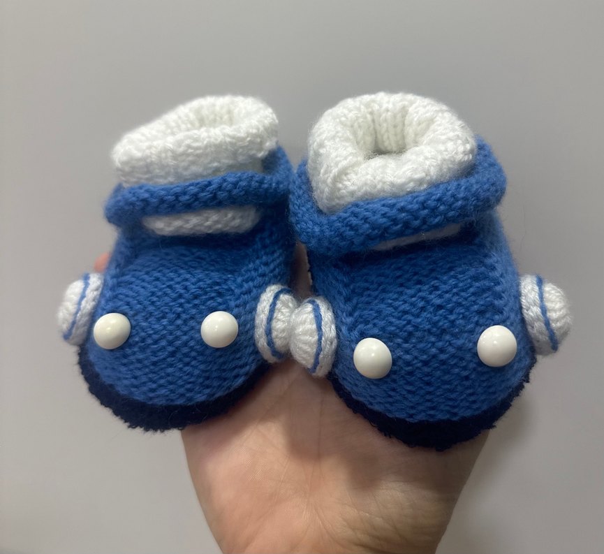 Mavi Örgü Erkek Bebek Patik - Görsel 2