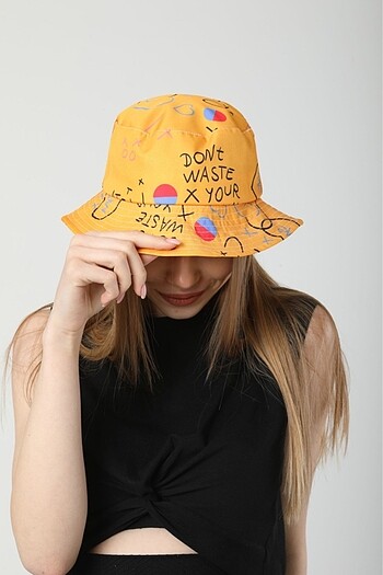 Diğer Sarı Desenli Bucket Şapka