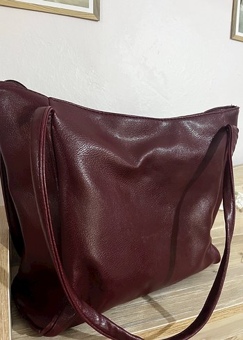 Beden bordo Renk Bordo Deri Kadın El Çantası Fermuarlı