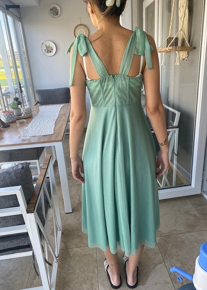 Simli midi boy gece ,düğün ,nişan kına için uygun elbise - Görsel 3