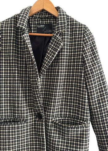 Pull and Bear Dugmeli Krem Renkli Kareli Kadin Blazer