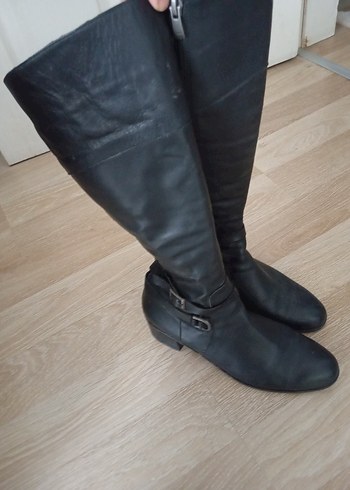 Gri Deri Tokalı Dizüstü Stiletto Çizme - Görsel 7