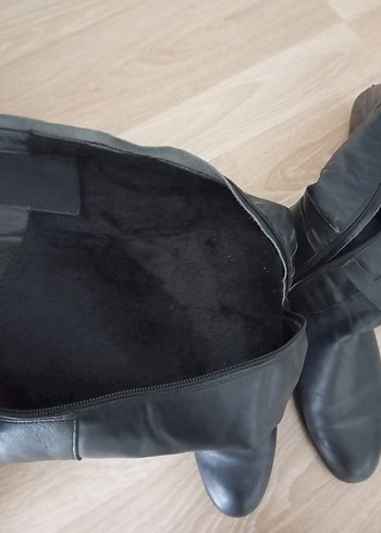 Gri Deri Tokalı Dizüstü Stiletto Çizme - Görsel 5