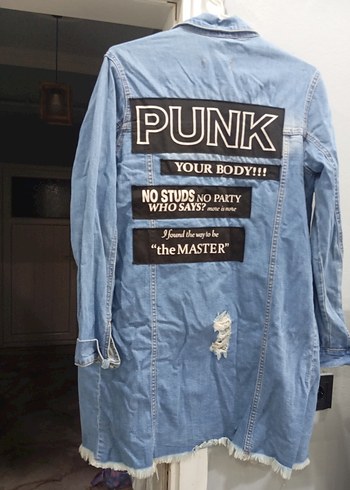 Düğmeli Uzun Mavi Kot Ceket - Görsel 3