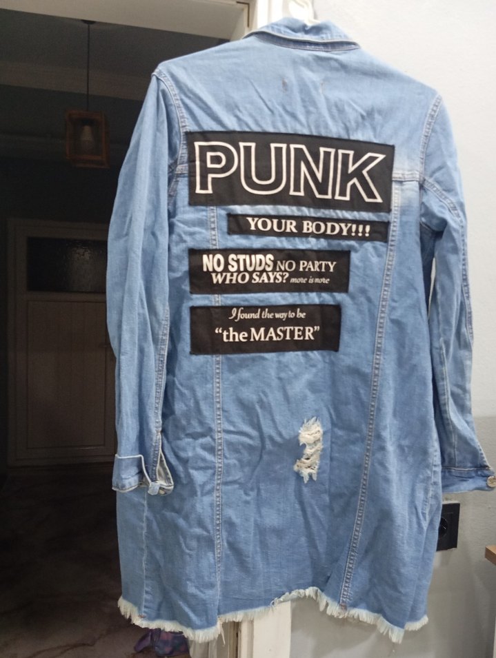 Düğmeli Uzun Mavi Kot Ceket - Görsel 3