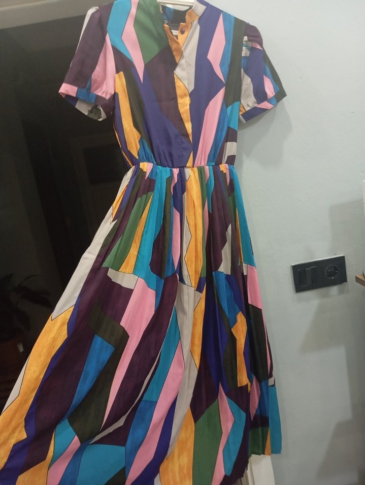 Kadın Çok Renkli Uzun Pilili Elbise - Görsel 2