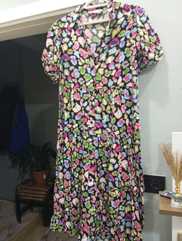 Renkli Desenli Uzun Kadın Elbise - Görsel 2