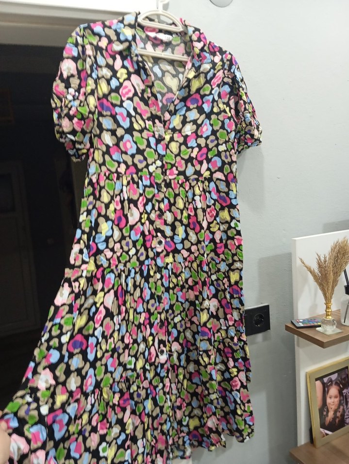 Renkli Desenli Uzun Kadın Elbise - Görsel 3