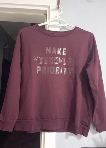 Bordo Kadın Baskılı Sweatshirt - Görsel 3