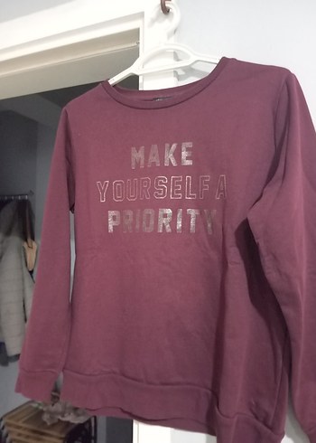 Bordo Kadın Baskılı Sweatshirt - Görsel 2